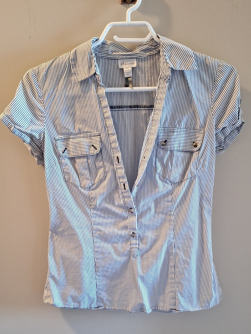 Dynamite Blue & White Pinstripe Short-Sleeve Button-Front Shirt